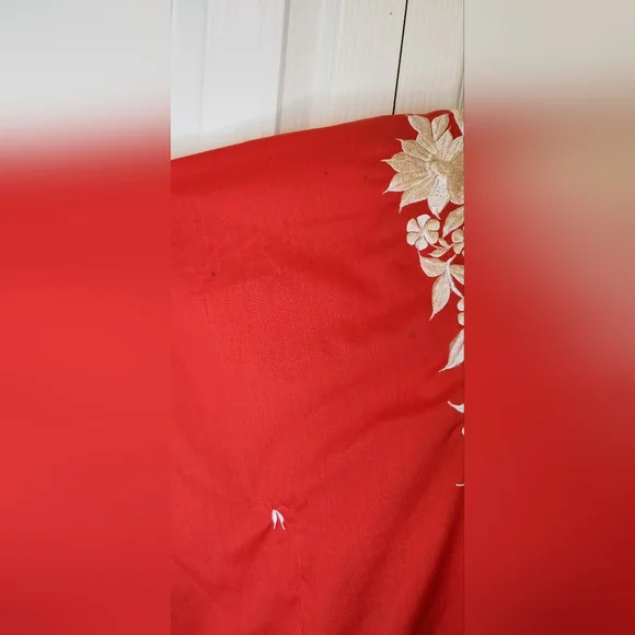 Vintage Large 1970s Red Floral White Embroidered Kaftan Long Maxi Boho - Picture 3 of 5